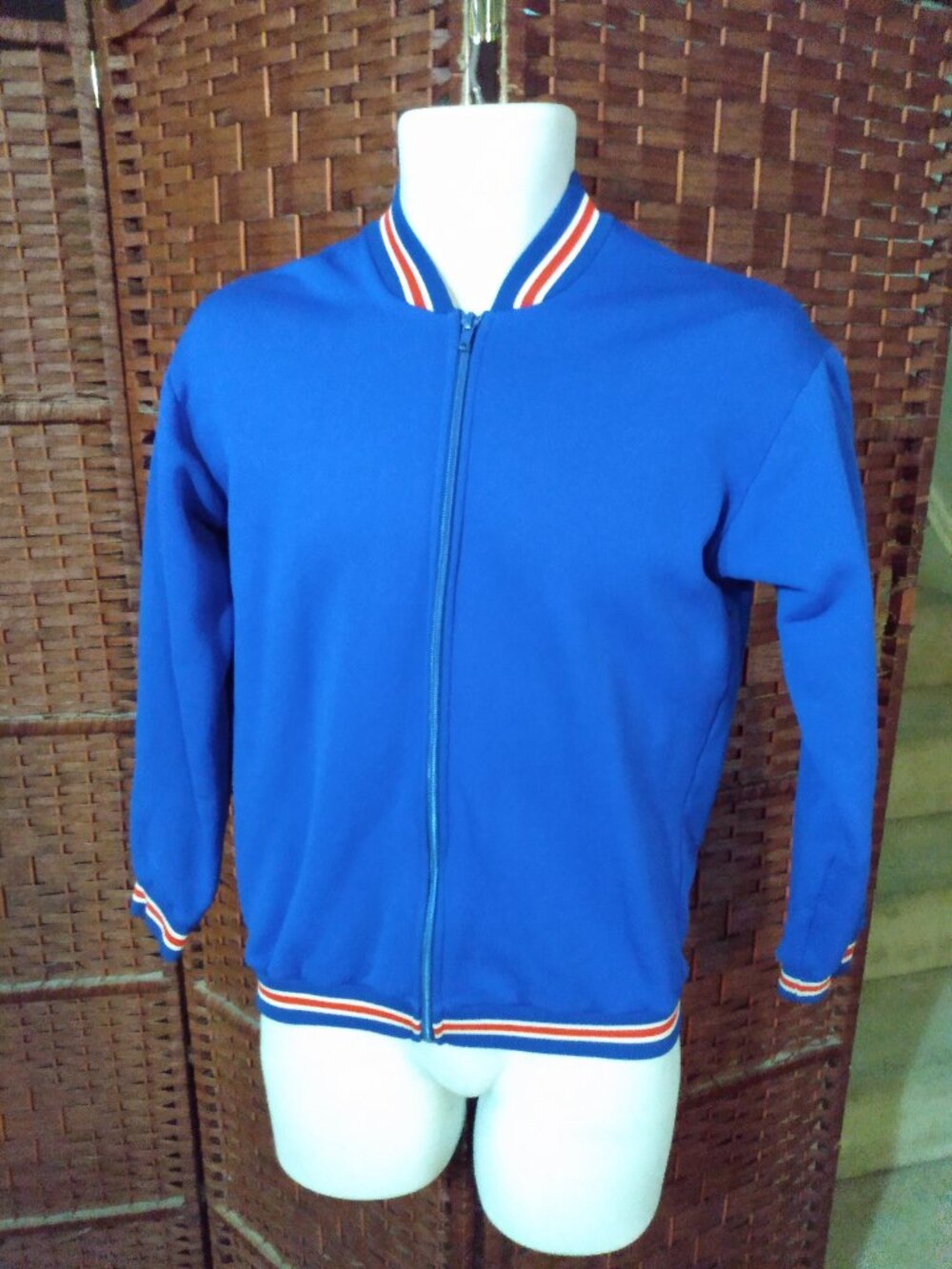Vintage 70s 80s Mens Track Jacket Blue Sporty Retro Size 40 Small